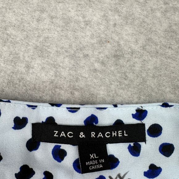Zac & Rachell Blouse Sz XL Vendana Blue Printed 3/4 Balloon Puff Sleeves V-Neck - Picture 8 of 12